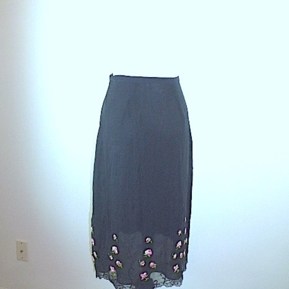 Jill Stuart black silk chiffon straight skirt 8